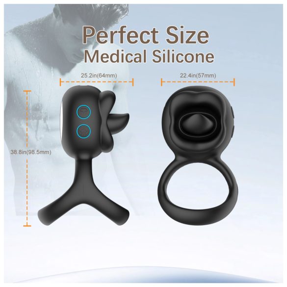 Biu-Biu - inel pentru penis și vibrator clitoridian cu lins - negru