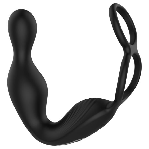 Lonely - vibrator prostatic rotativ cu cap flexibil și inel pentru penis (negru)