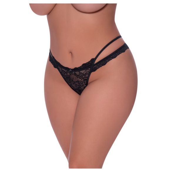 Magic Silk - tanga dantelă cu două bretele (negru)