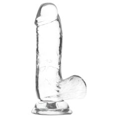   Addiction Crystal - dildo transparent, ventuză și testicule - 15cm