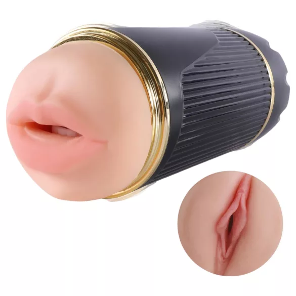 Lonely - masturbator 2 orificii gură și vulvă - material natur, negru