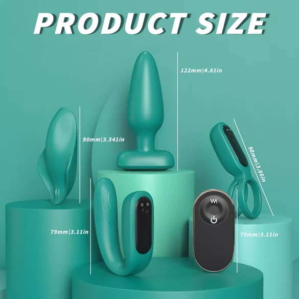 Sex HD - set vibrator rechargeabil cu telecomandă 4 piese verde