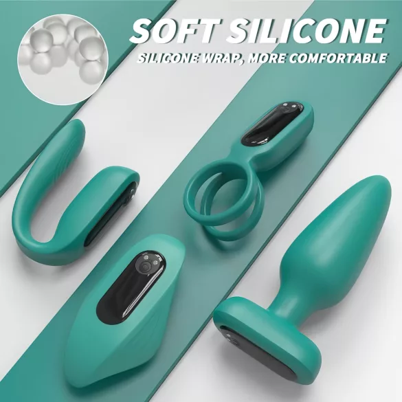 Sex HD - set vibrator rechargeabil cu telecomandă 4 piese verde