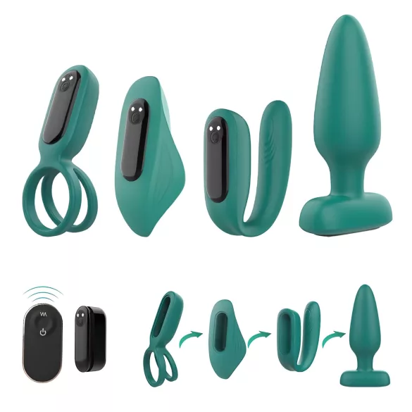 Sex HD - set vibrator rechargeabil cu telecomandă 4 piese verde