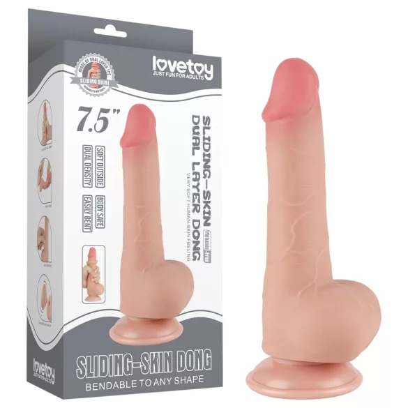 Lovetoy - dildo realist cu testicule - dublu strat - 20 cm - culoare naturală