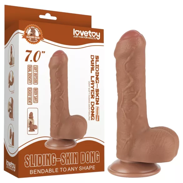 Lovetoy - dildo cu testicule - dublu strat, 18,3cm, culoare naturală