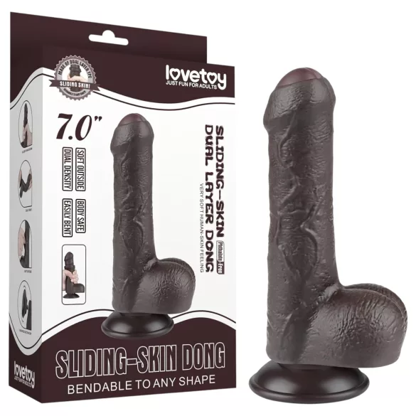 Lovetoy - dildo cu testicule - dublu strat - 18,3cm - maro