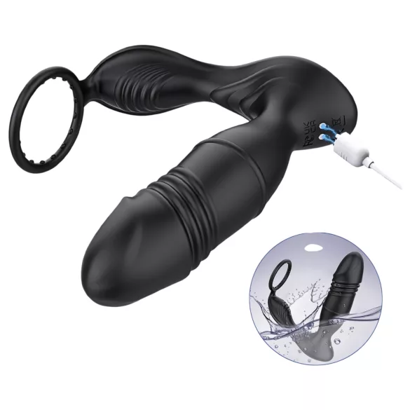 AlvUp - Inel penian cu vibrații de împingere controlat prin aplicație, pentru bărbați (negru)