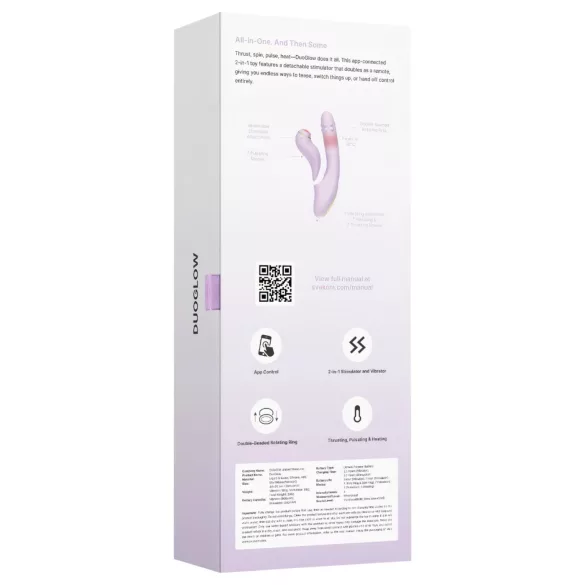 Svakom DuoGlow - vibrator pentru punctul G și clitoris, controlat prin aplicație (mov)