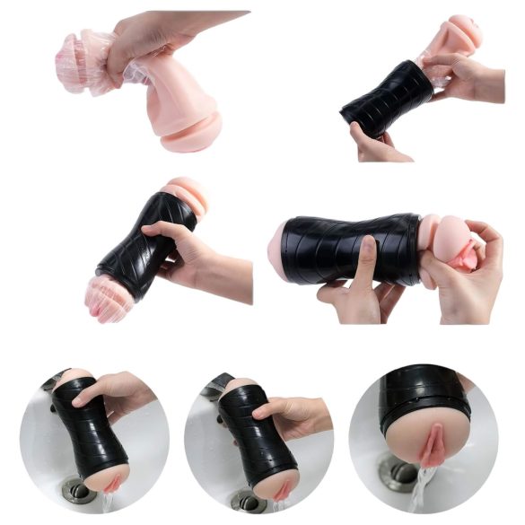 Vibeconnect - masturbator realist gură și vagin artificial - silicon natur-negru