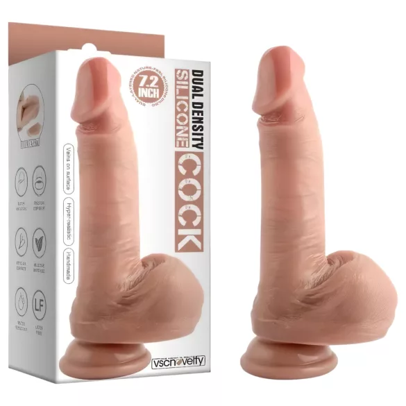 Dual Density - dildo realist cu testicule și ventuză - 18cm natur