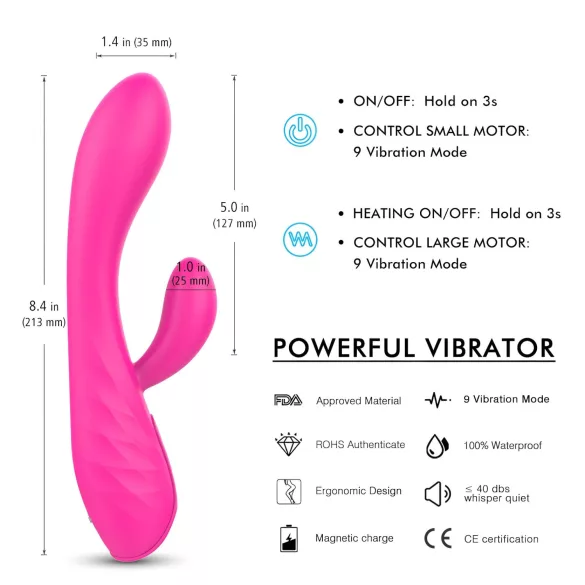 Sex HD Muses - vibrator încălzire, rezistent la apă, reîncărcabil - roz