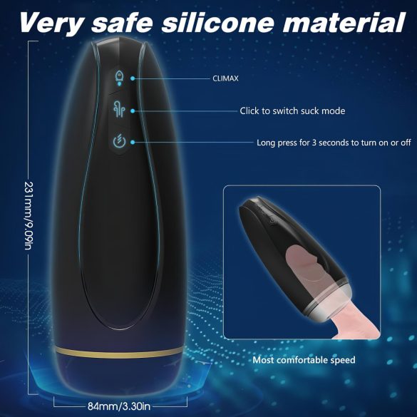 Sex HD Hawk - masturbator electric cu vibrații și sucțiune - negru-alb