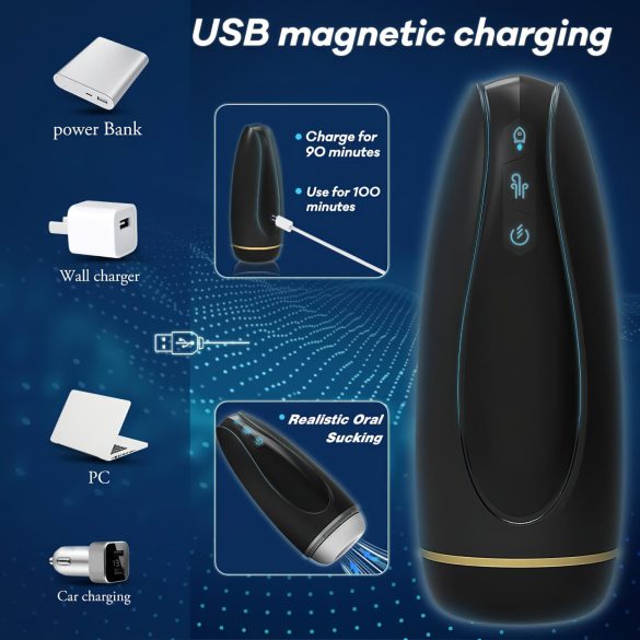 Sex HD Hawk - masturbator electric cu vibrații și sucțiune - negru-alb