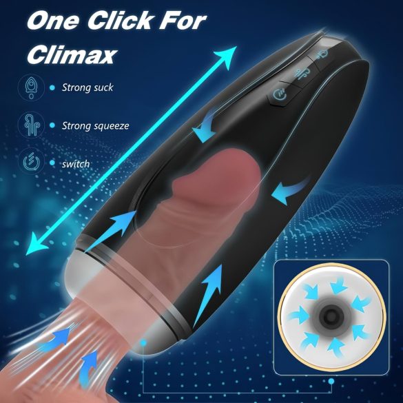 Sex HD Hawk - masturbator electric cu vibrații și sucțiune - negru-alb