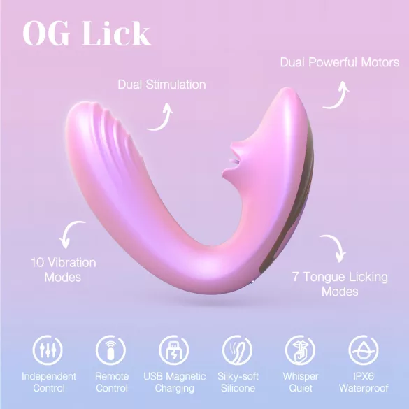 Tracy's Dog OG Lick - vibrator pentru punctul G și stimulator clitoridian (roz)
