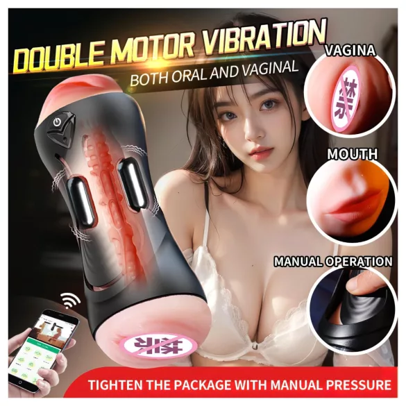 Leopard - masturbator gura și vagin cu vibrator penis - material natural