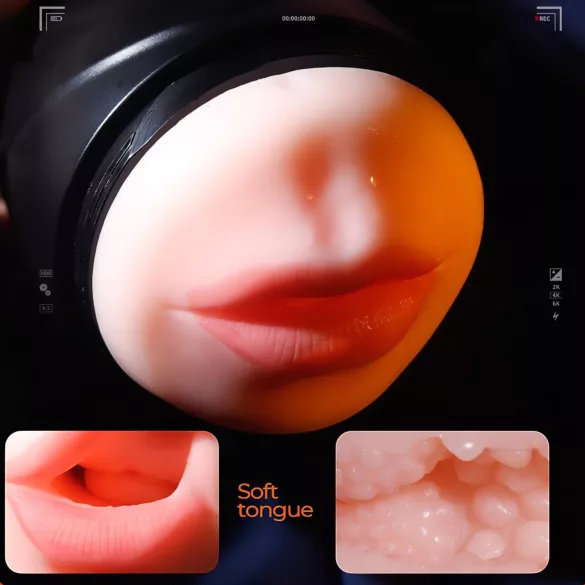 Leopard - masturbator gura și vagin cu vibrator penis - material natural