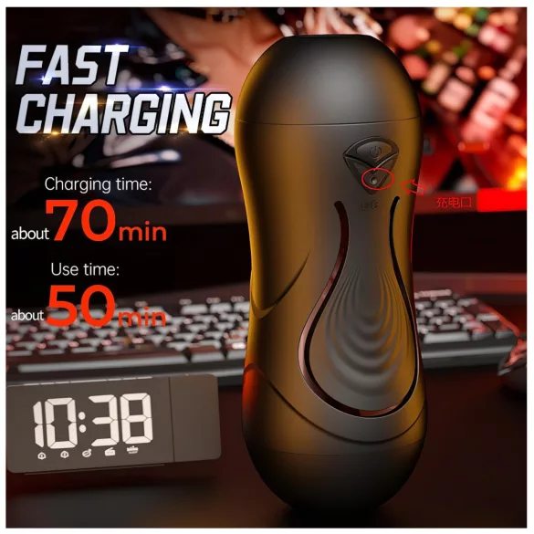 Leopard - masturbator gura și vagin cu vibrator penis - material natural