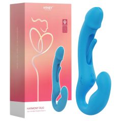   Honey Play Box Harmony Duo - strap-on cu limbă vibrator inteligent - albastru
