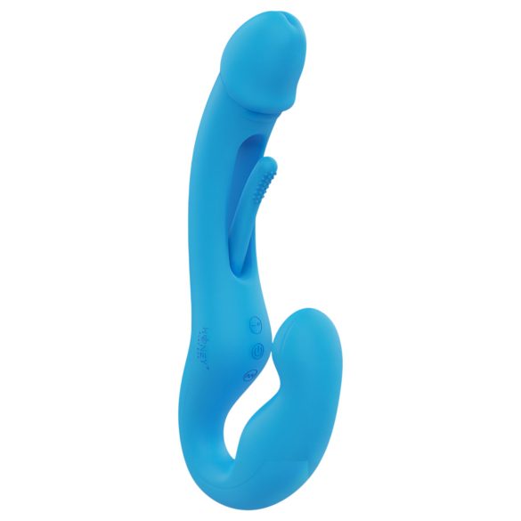 Honey Play Box Harmony Duo - strap-on cu limbă vibrator inteligent - albastru