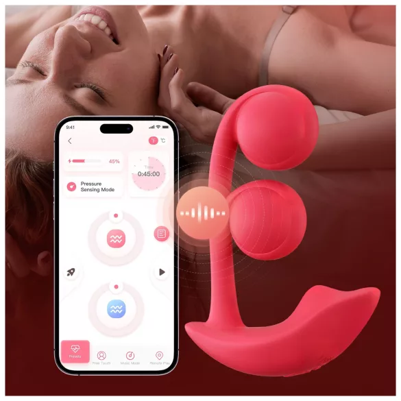 Honey Play Box Melody - Vibrator 2în1 cu bile, controlat prin aplicație (roșu)