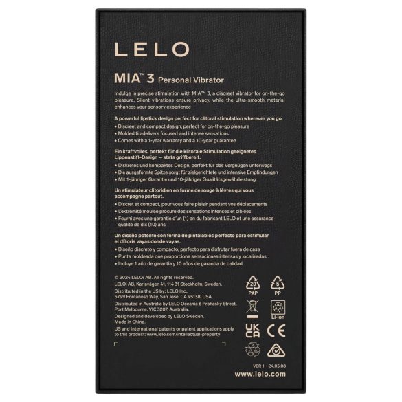 LELO Mia 3 - mini vibrator tip ruj - discret - negru