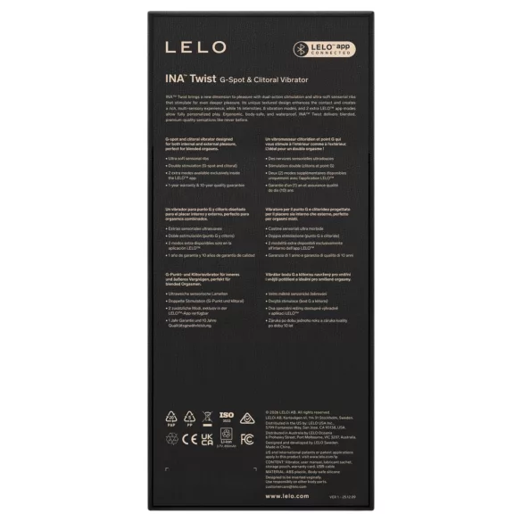 LELO INA Twist - vibrator pentru punctul G, cu braț pentru stimularea clitorisului și control prin aplicație (mov)