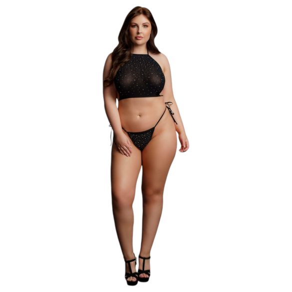 Le Désir - lenjerie plus size sexy cu strasuri - negru (XL-3XL)