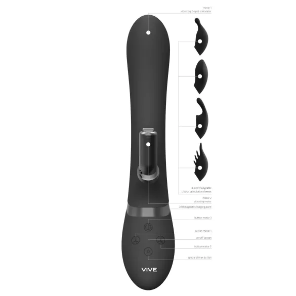 Vive Chou - Vibrator 4 în 1 cu braț pentru clitoris - silicon negru