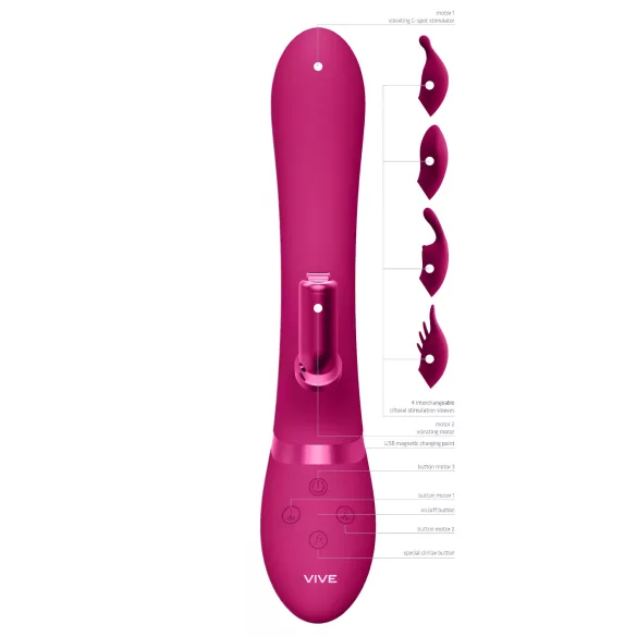 Vive Chou - vibrator clitoral reîncărcabil cu cap interschimbabil - roz