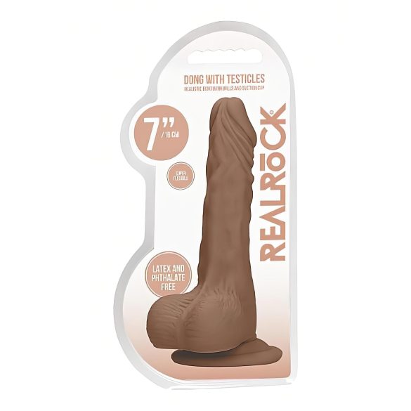 RealRock - dildo realist cu testicule - 17 cm - culoare închisă