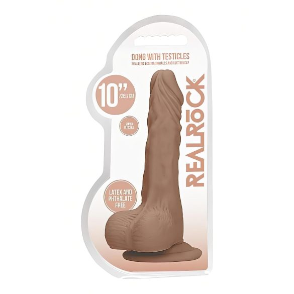 RealRock - dildo realist cu testicule - 25cm - culoare închisă