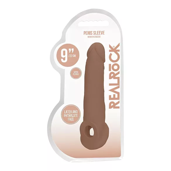 RealRock - mânecă pentru penis - prelungire 21,5cm - culoare natural închis