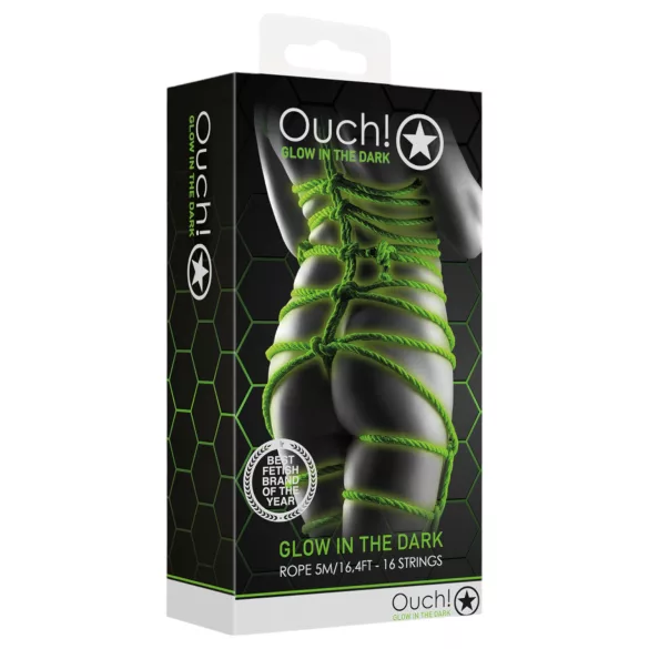 Ouch! - funie bondage fosforescentă - 10m - verde