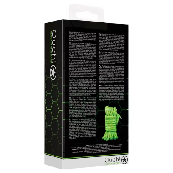 Ouch! - funie bondage fosforescentă - 10m - verde