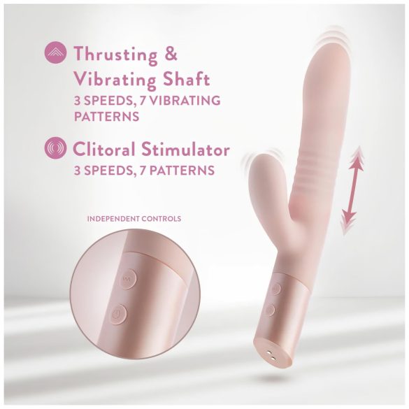 Blush Fraya - vibrator rabbit cu funcție de împingere - silicon roz