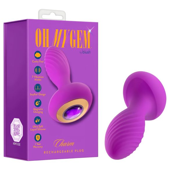 Oh My Gem – plug anal vibrant cu piatră decorativă (mov)
