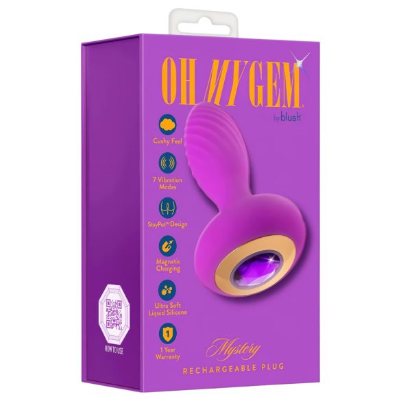 Oh My Gem - dop anal vibrator cu piatră - silicon mov
