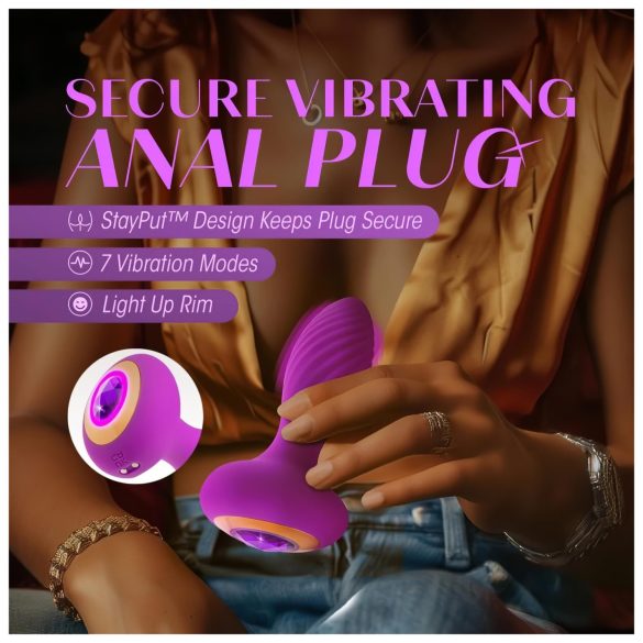 Oh My Gem - dop anal vibrator cu piatră - silicon mov