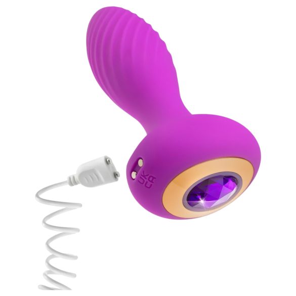 Oh My Gem - dop anal vibrator cu piatră - silicon mov