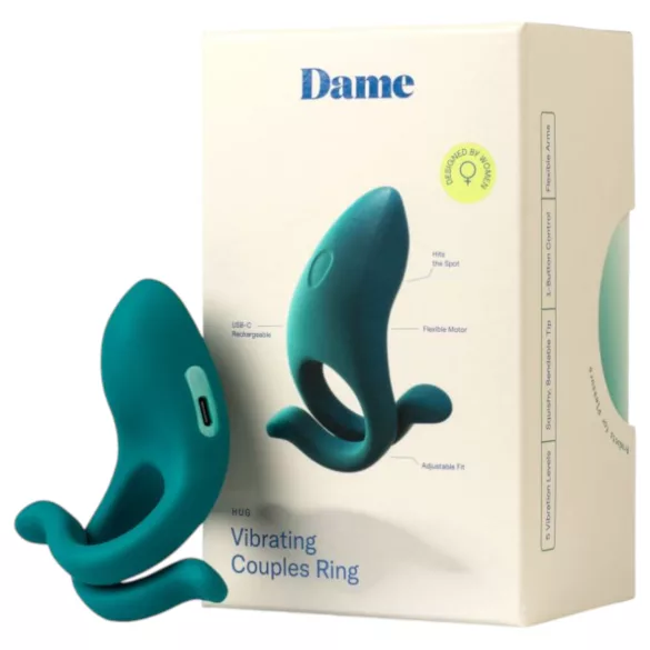Dame Hug - inel vibrator reglabil pentru penis (verde)