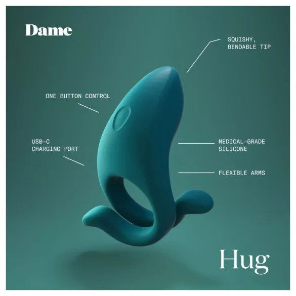 Dame Hug - inel vibrator reglabil pentru penis (verde)