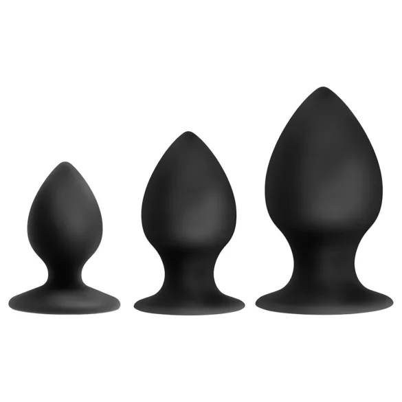 Anal Adventures Platinum - set butt plug anal - 3 piese - silicon negru