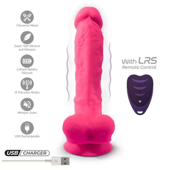 Silexd - vibrator cu ventuză și testicule - telecomandă - silicon roz