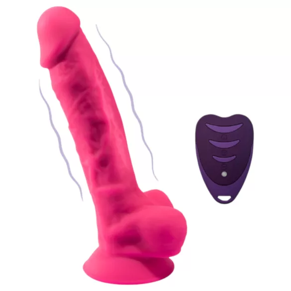 Silexd - vibrator cu ventuză și testicule - telecomandă - silicon roz