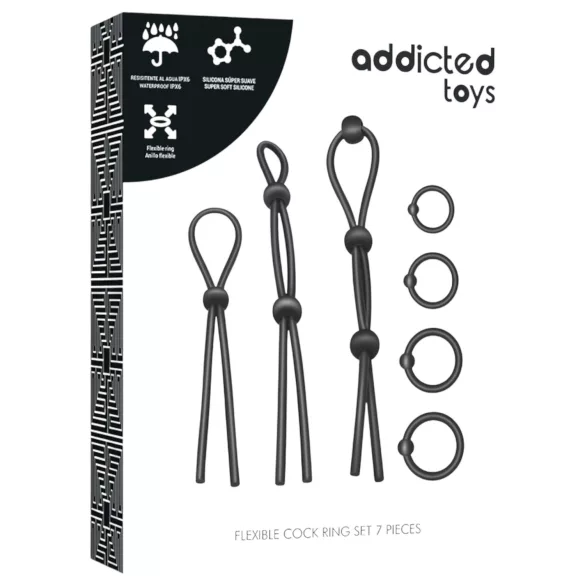 Addicted Toys - set inele pentru penis - silicon - 7 bucăți - negru