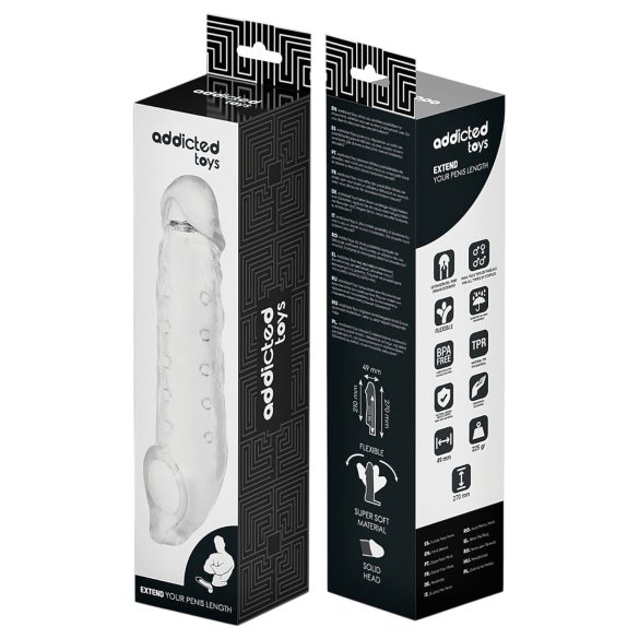 Addicted Toys - mânecă pentru penis cu inel testicular - 23cm - transparent