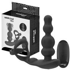   Addicted Toys - vibrator anal rotativ cu cap mobil și inel pentru penis - negru