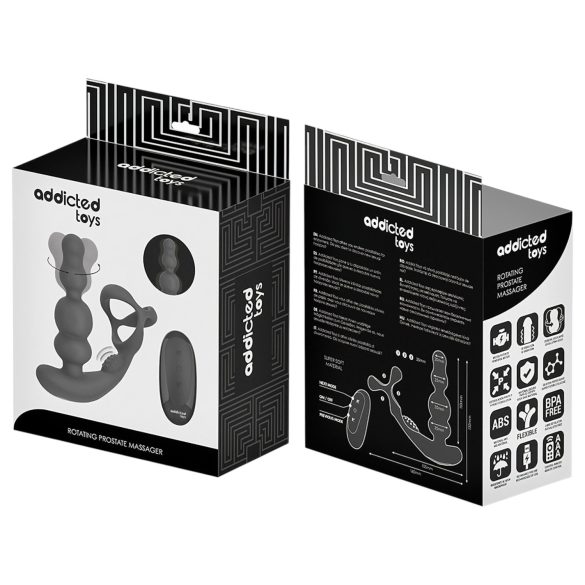Addicted Toys - vibrator anal rotativ cu cap mobil și inel pentru penis - negru